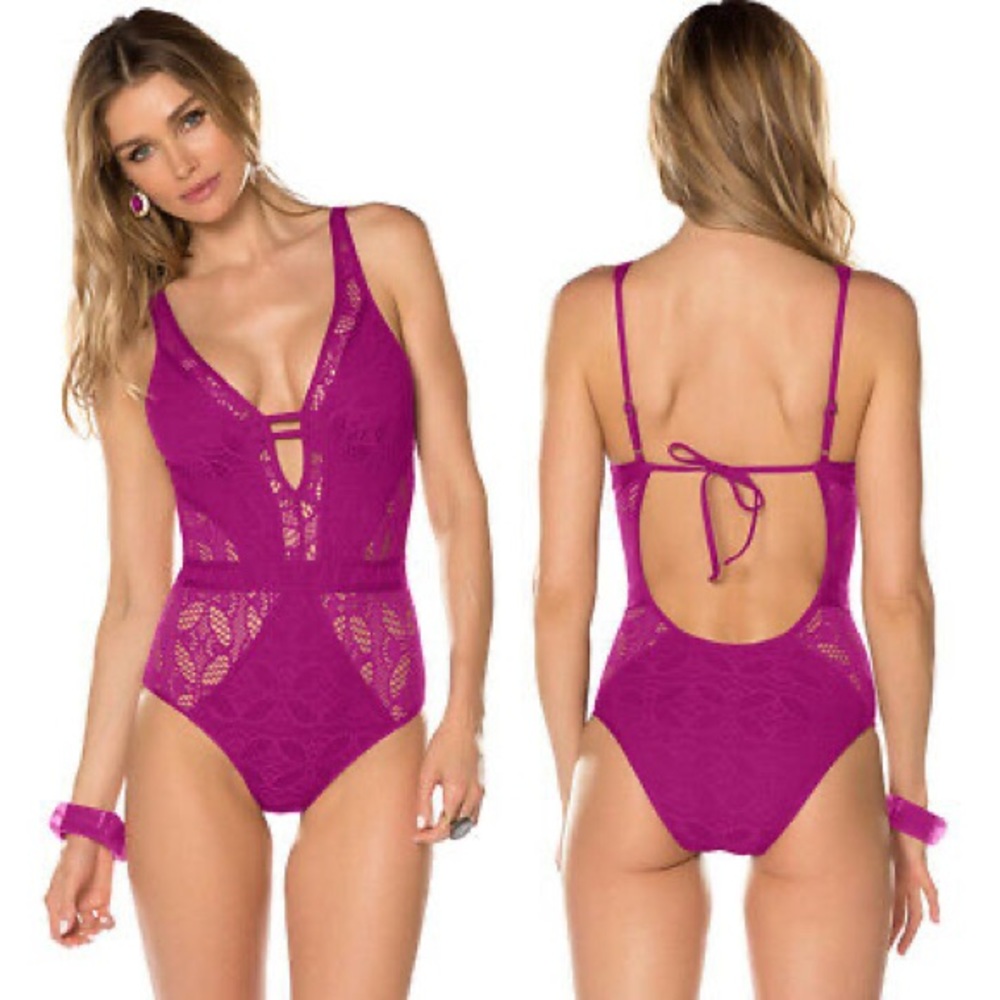 BECCA hot pink lace one piece